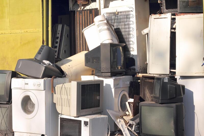 damaged appliances and so much television piled up